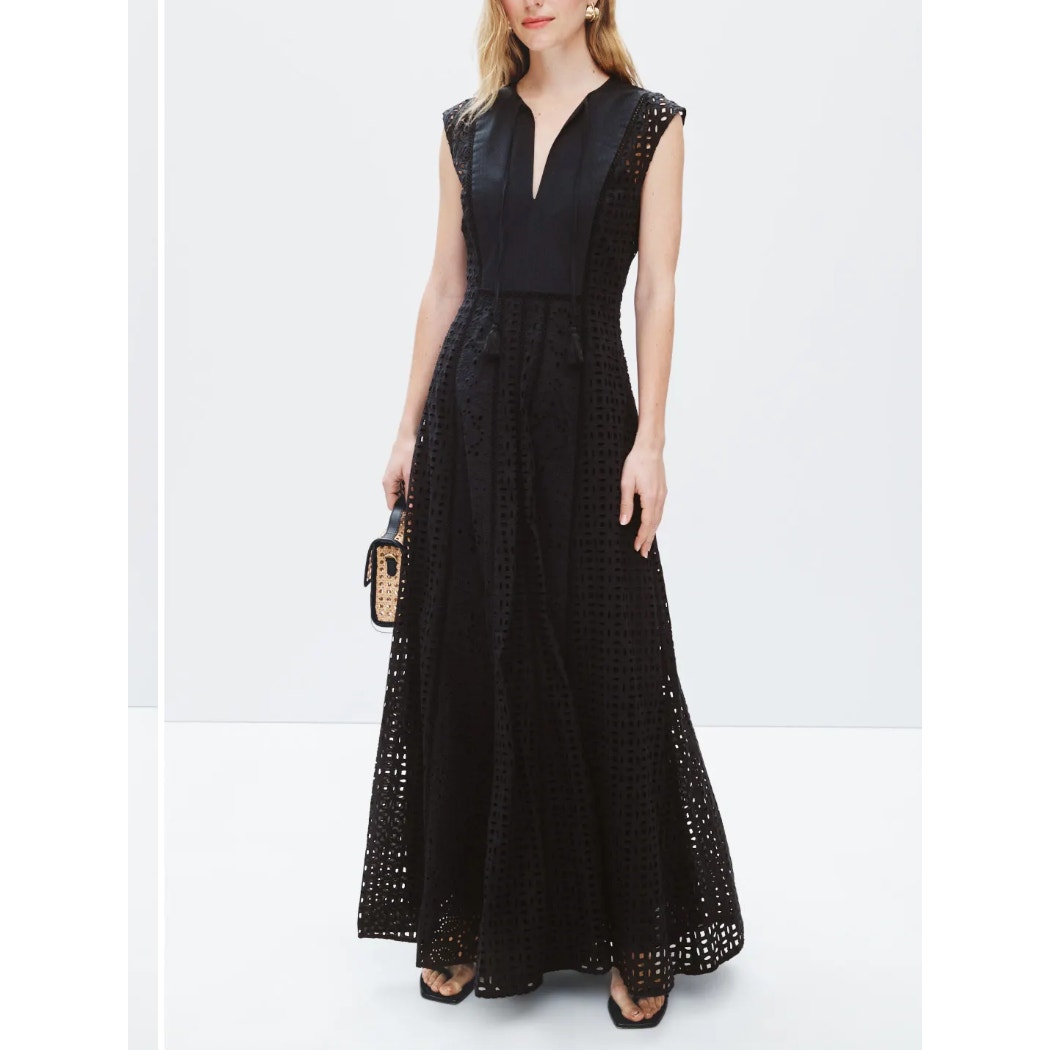 Veronica Beard Black Eyelet Maxi Dress Size 4 With Flaws